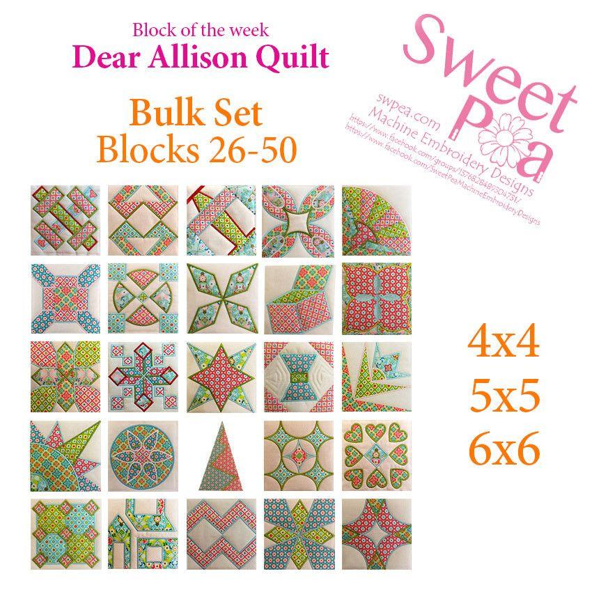 Bulk Dear Allison blocks 26-50 - Sweet Pea Australia In the hoop machine embroidery designs. in the hoop project, in the hoop embroidery designs, craft in the hoop project, diy in the hoop project, diy craft in the hoop project, in the hoop embroidery patterns, design in the hoop patterns, embroidery designs for in the hoop embroidery projects, best in the hoop machine embroidery designs perfect for all hoops and embroidery machines