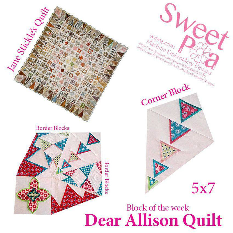 Dear Allison corner block for the 5x7 hoop - Sweet Pea