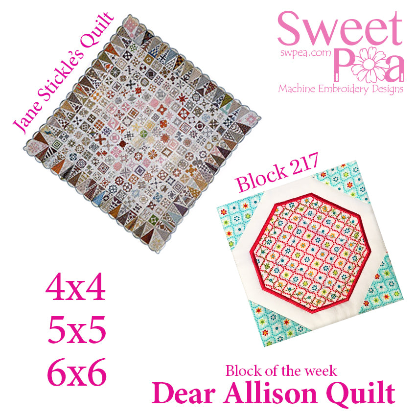 Dear Allison quilt block 217 in the 4x4 5x5 6x6 - Sweet Pea Australia In the hoop machine embroidery designs. in the hoop project, in the hoop embroidery designs, craft in the hoop project, diy in the hoop project, diy craft in the hoop project, in the hoop embroidery patterns, design in the hoop patterns, embroidery designs for in the hoop embroidery projects, best in the hoop machine embroidery designs perfect for all hoops and embroidery machines