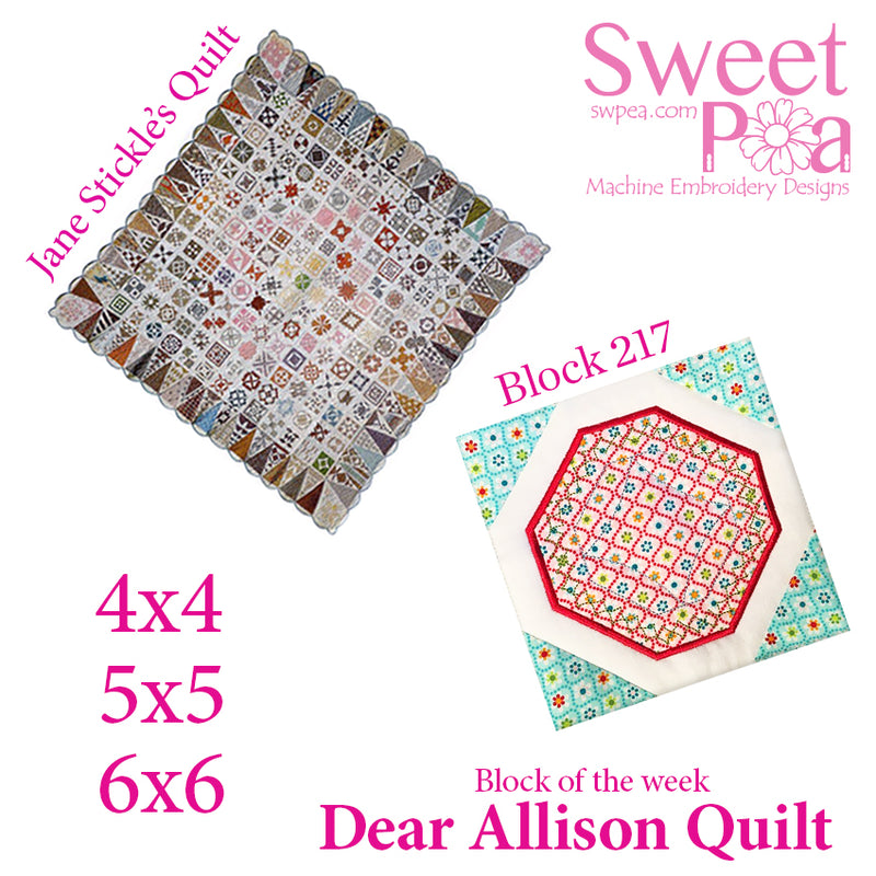 Dear Allison quilt block 217 in the 4x4 5x5 6x6 | Sweet Pea.