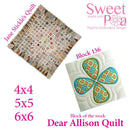 Dear Allison quilt block 136 and BONUS border block 135 in the 4x4 5x5 6x6 hoop machine embroidery design - Sweet Pea