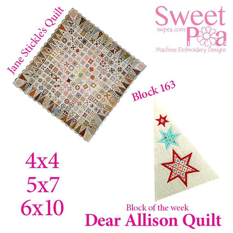 Dear Allison quilt block 164 and BONUS border block 163 in the 4x4 5x5 6x6 hoop machine embroidery design - Sweet Pea