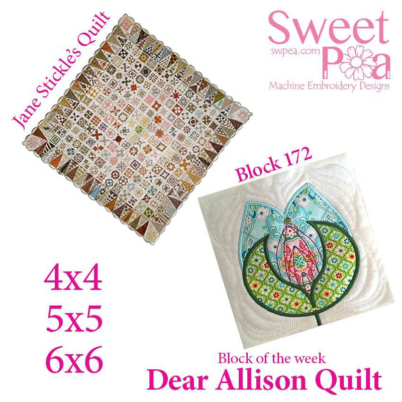 Dear Allison quilt block 172 and BONUS border block 173 in the 4x4 5x5 6x6 - Sweet Pea