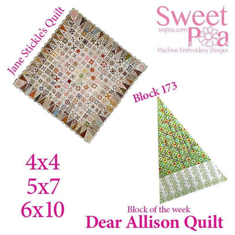 Dear Allison quilt block 172 and BONUS border block 173 in the 4x4 5x5 6x6 - Sweet Pea