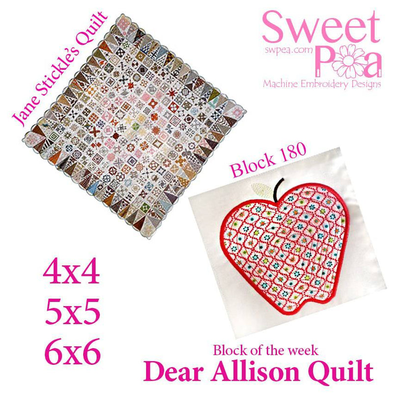 Dear Allison quilt block 180 and BONUS border block 181 in the 4x4 5x5 6x6 - Sweet Pea