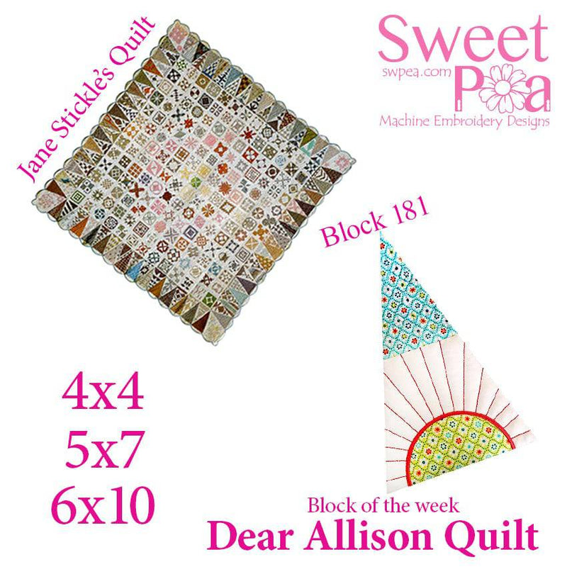 Dear Allison quilt block 180 and BONUS border block 181 in the 4x4 5x5 6x6 - Sweet Pea