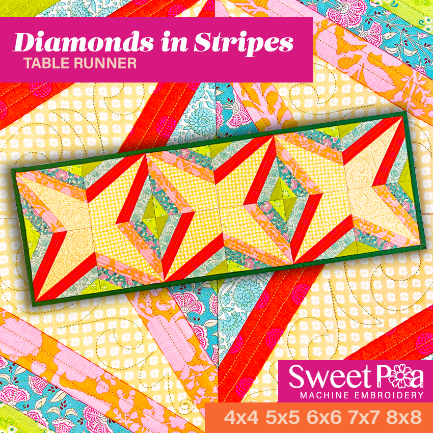 Diamonds in Stripes Runner 4x4 5x5 6x6 7x7 8x8 In the hoop machine embroidery designs