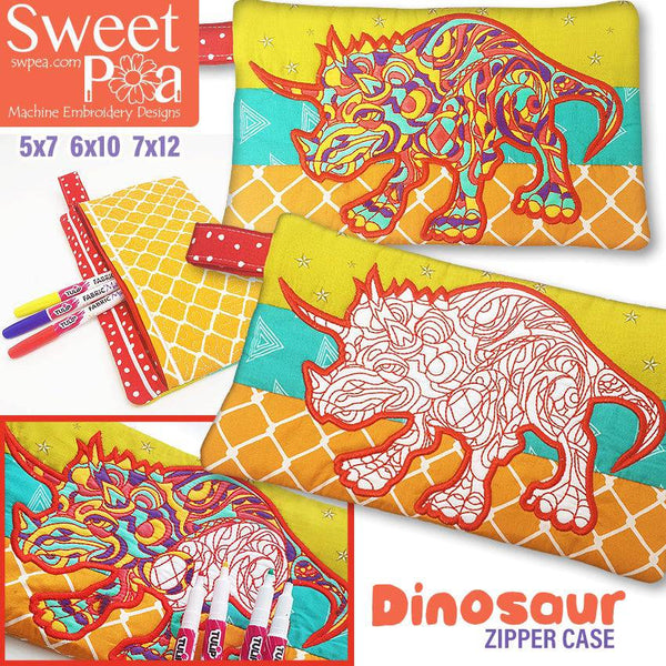 Dinosaur Colouring in Zipper Purse 5x7 6x10 7x12 - Sweet Pea
