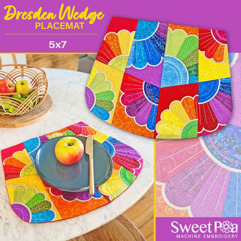 Dresden Wedge Placemat 5x7 - Sweet Pea In The Hoop Machine Embroidery Design