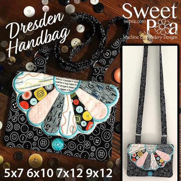 Dresden handbag in the 5x7 6x10 7x12 or 9x12 hoop - Sweet Pea