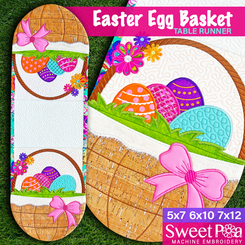 Easter Egg Basket Table Runner 5x7 6x10 7x12 In the hoop machine embroidery designs