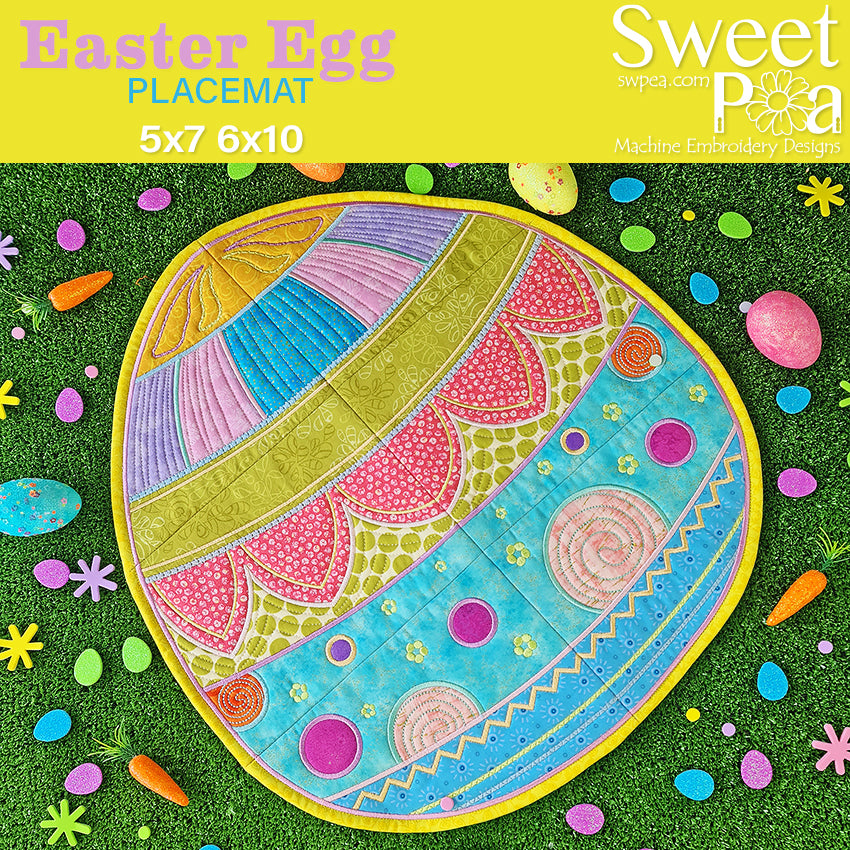 Easter Egg Placemat 5x7 6x10 - Sweet Pea Australia In the hoop machine embroidery designs. in the hoop project, in the hoop embroidery designs, craft in the hoop project, diy in the hoop project, diy craft in the hoop project, in the hoop embroidery patterns, design in the hoop patterns, embroidery designs for in the hoop embroidery projects, best in the hoop machine embroidery designs perfect for all hoops and embroidery machines