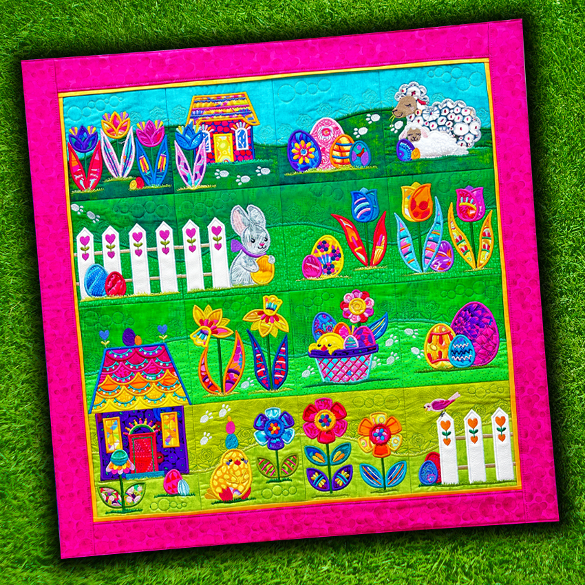 Easter Hunt Quilt 4x4 5x5 6x6 7x7 8x8 In the hoop machine embroidery designs