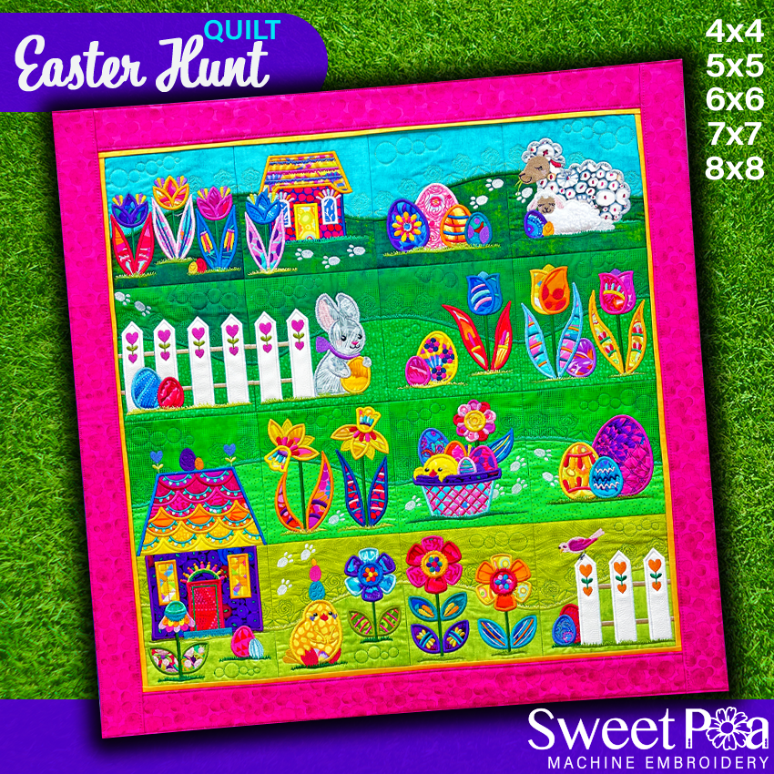 Easter Hunt Quilt 4x4 5x5 6x6 7x7 8x8 In the hoop machine embroidery designs