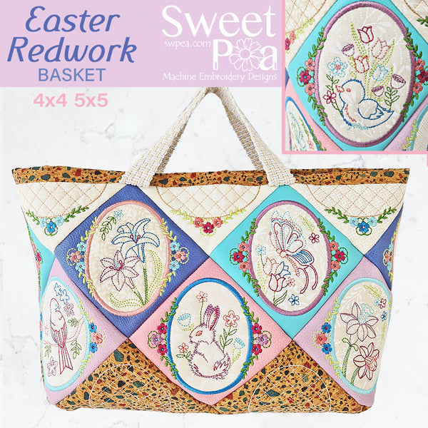 Easter Redwork Basket 4x4 5x5 | Sweet Pea.