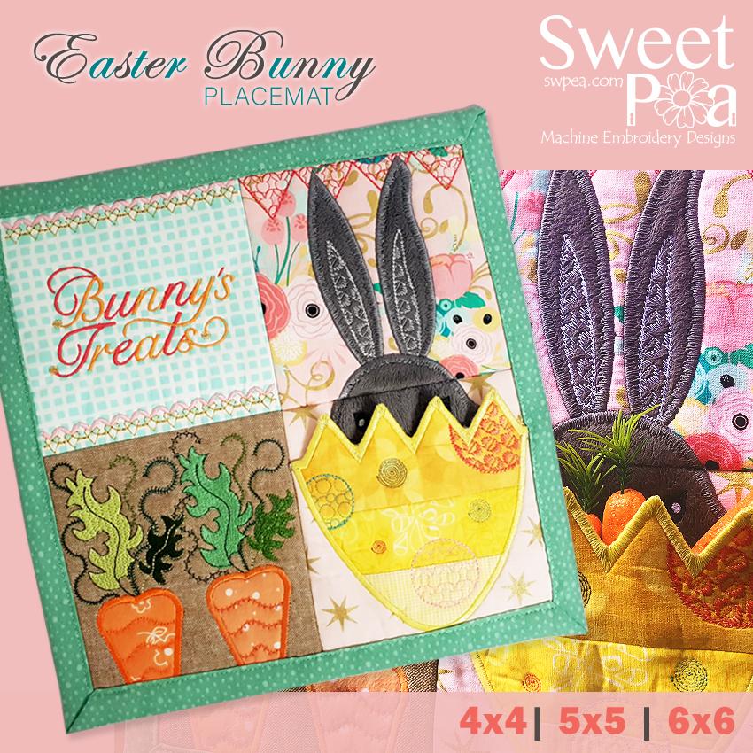 Easter Bunny placemat 4x4 5x5 6x6 - Sweet Pea Australia In the hoop machine embroidery designs. in the hoop project, in the hoop embroidery designs, craft in the hoop project, diy in the hoop project, diy craft in the hoop project, in the hoop embroidery patterns, design in the hoop patterns, embroidery designs for in the hoop embroidery projects, best in the hoop machine embroidery designs perfect for all hoops and embroidery machines