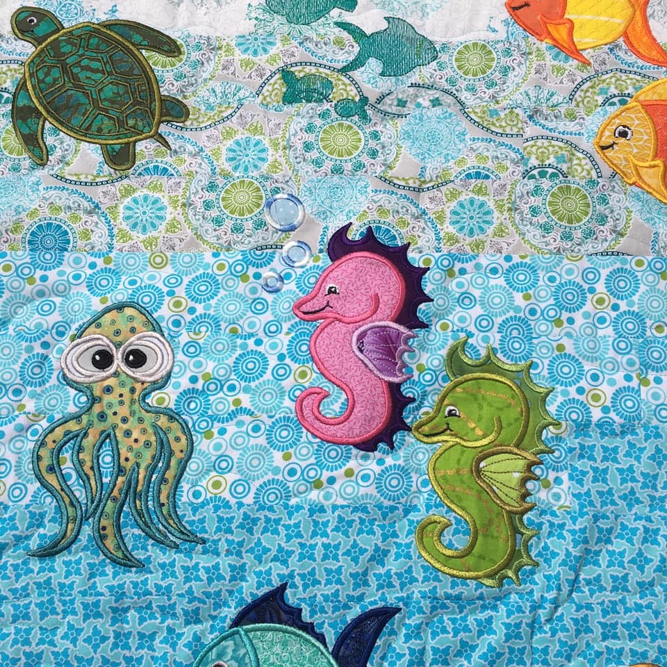 Under The Sea (Floating) Quilt 5x7 - Sweet Pea Australia In the hoop machine embroidery designs. in the hoop project, in the hoop embroidery designs, craft in the hoop project, diy in the hoop project, diy craft in the hoop project, in the hoop embroidery patterns, design in the hoop patterns, embroidery designs for in the hoop embroidery projects, best in the hoop machine embroidery designs perfect for all hoops and embroidery machines