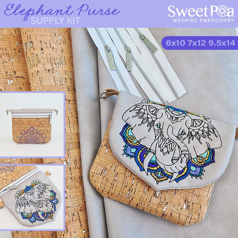 Elephant Purse Supply Kit - Sweet Pea In The Hoop Machine Embroidery Design