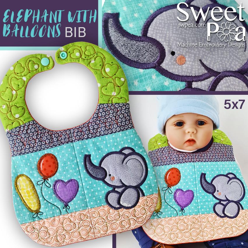 Elephant with Balloons Baby Bib 5x7 - Sweet Pea Australia In the hoop machine embroidery designs. in the hoop project, in the hoop embroidery designs, craft in the hoop project, diy in the hoop project, diy craft in the hoop project, in the hoop embroidery patterns, design in the hoop patterns, embroidery designs for in the hoop embroidery projects, best in the hoop machine embroidery designs perfect for all hoops and embroidery machines