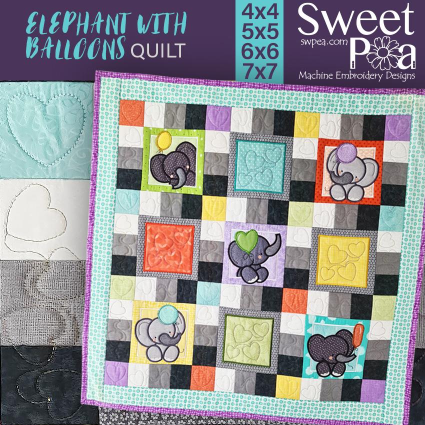 Elephant with Balloons Baby Quilt 4x4 5x5 6x6 7x7 - Sweet Pea Australia In the hoop machine embroidery designs. in the hoop project, in the hoop embroidery designs, craft in the hoop project, diy in the hoop project, diy craft in the hoop project, in the hoop embroidery patterns, design in the hoop patterns, embroidery designs for in the hoop embroidery projects, best in the hoop machine embroidery designs perfect for all hoops and embroidery machines