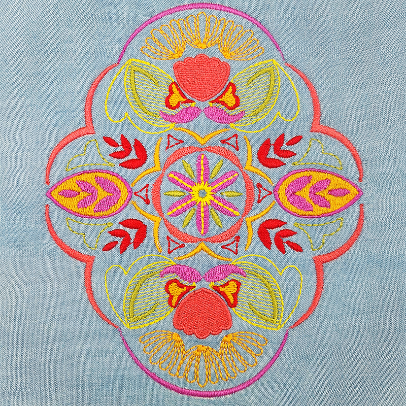 Folk Art Mandala Embroidery Design 5x7 6x10 7x12 - Sweet Pea In The Hoop Machine Embroidery Design