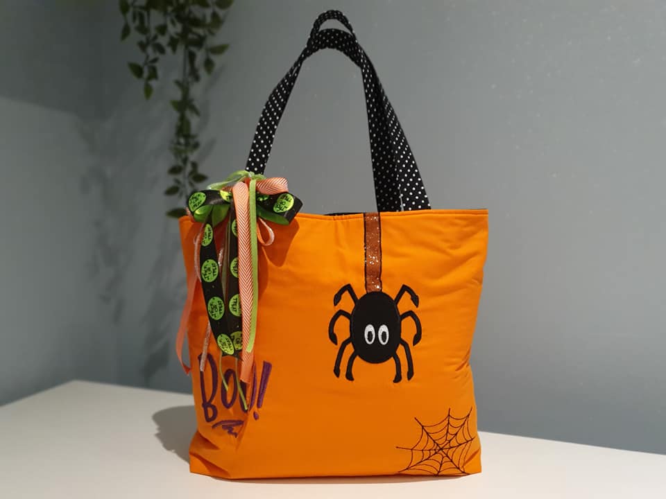 Spider Trick or Treat Tote Bag 4x4 and 5x5 - Sweet Pea Australia In the hoop machine embroidery designs. in the hoop project, in the hoop embroidery designs, craft in the hoop project, diy in the hoop project, diy craft in the hoop project, in the hoop embroidery patterns, design in the hoop patterns, embroidery designs for in the hoop embroidery projects, best in the hoop machine embroidery designs perfect for all hoops and embroidery machines