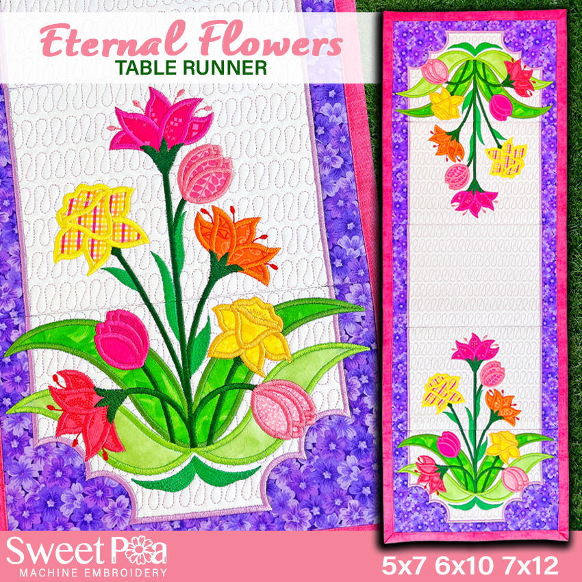 Eternal Flowers Table Runner 5x7 6x10 7x12 In the hoop machine embroidery designs