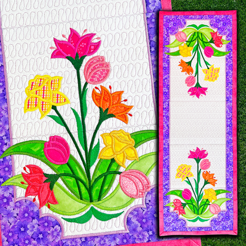 Eternal Flowers Table Runner 5x7 6x10 7x12 In the hoop machine embroidery designs