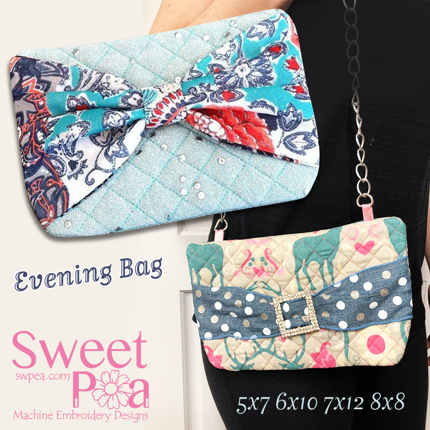 Evening Bag 5x7 6x10 7x12 8x8 In the hoop machine embroidery designs