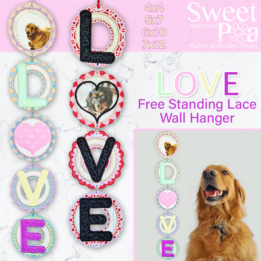 LOVE Free Standing Lace Wall Hanger 4x4 5x7 6x10 7x12 - Sweet Pea Australia In the hoop machine embroidery designs. in the hoop project, in the hoop embroidery designs, craft in the hoop project, diy in the hoop project, diy craft in the hoop project, in the hoop embroidery patterns, design in the hoop patterns, embroidery designs for in the hoop embroidery projects, best in the hoop machine embroidery designs perfect for all hoops and embroidery machines