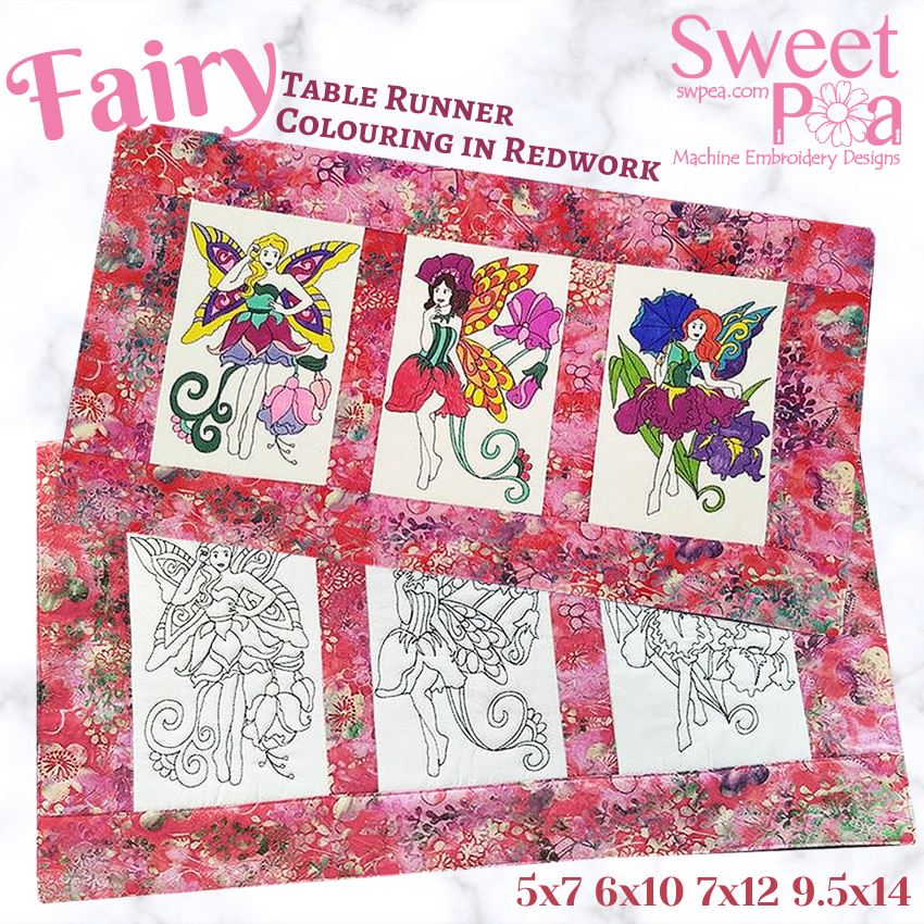 Fairy table runner colouring in 6x10 7x12 9.5x14 plus redwork 5x7 - Sweet Pea Australia In the hoop machine embroidery designs. in the hoop project, in the hoop embroidery designs, craft in the hoop project, diy in the hoop project, diy craft in the hoop project, in the hoop embroidery patterns, design in the hoop patterns, embroidery designs for in the hoop embroidery projects, best in the hoop machine embroidery designs perfect for all hoops and embroidery machines