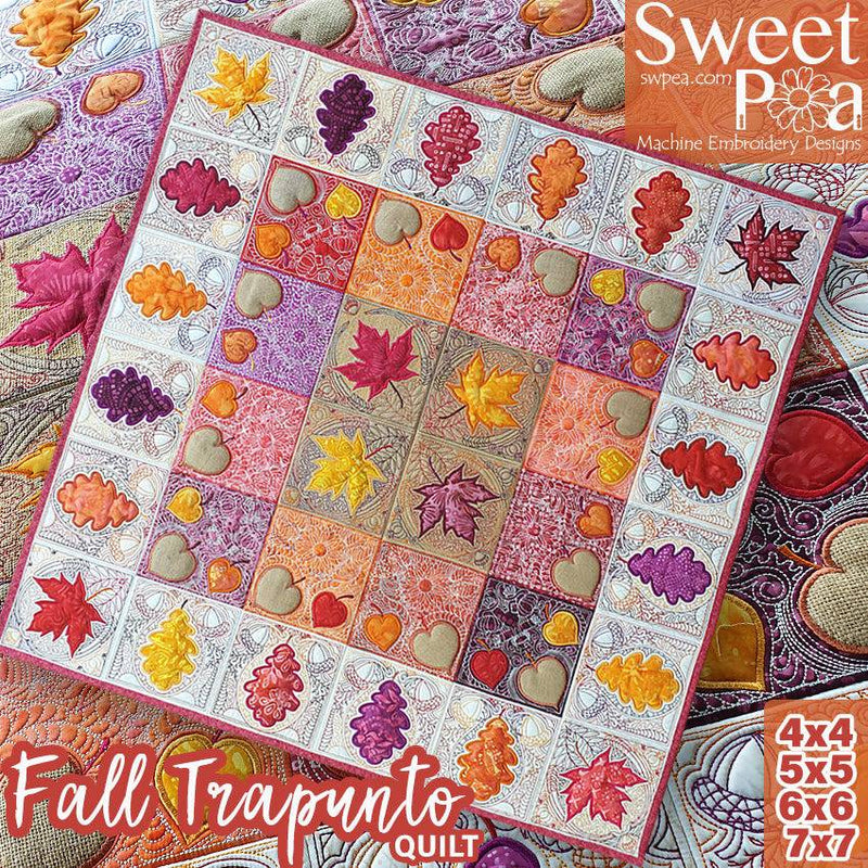 Fall Trapunto Quilt 4x4 5x5 6x6 7x7 - Sweet Pea