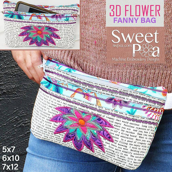 3D Flower Fanny Bag 5x7 6x10 7x12 - Sweet Pea