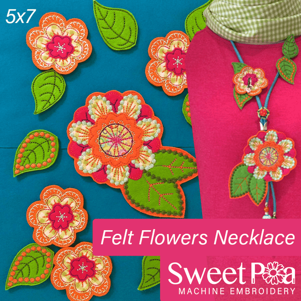 Felt Flowers Necklace 5x7 - Sweet Pea