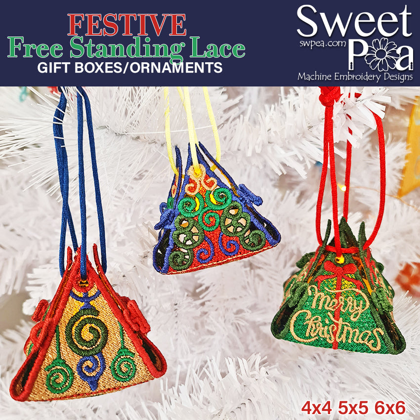 Festive FSL Gift Boxes or Ornaments 4x4 5x5 6x6 - Sweet Pea Australia In the hoop machine embroidery designs. in the hoop project, in the hoop embroidery designs, craft in the hoop project, diy in the hoop project, diy craft in the hoop project, in the hoop embroidery patterns, design in the hoop patterns, embroidery designs for in the hoop embroidery projects, best in the hoop machine embroidery designs perfect for all hoops and embroidery machines