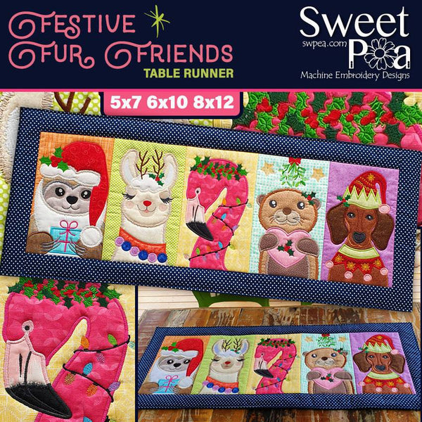Festive Fur Friends Table Runner 5x7 6x10 8x12 - Sweet Pea
