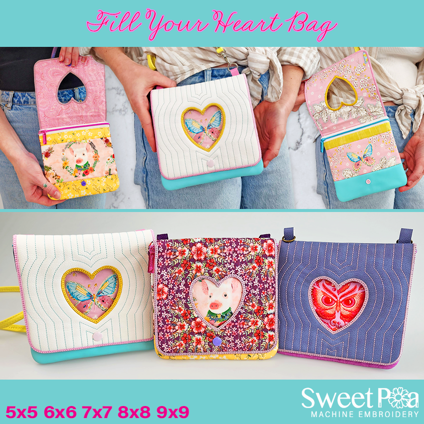 Fill Your Heart Bag 5x5 6x6 7x7 8x8 9x9 In the hoop machine embroidery designs