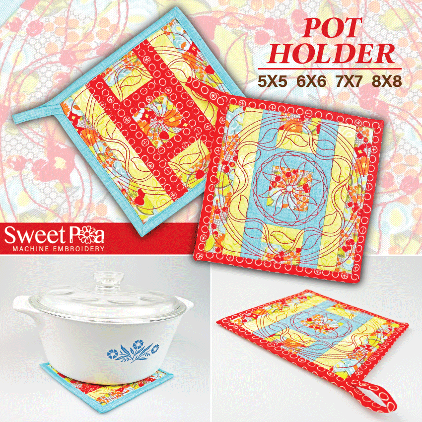 Pot Holder 5x5 6x6 7x7 8x8 - Sweet Pea Australia In the hoop machine embroidery designs. in the hoop project, in the hoop embroidery designs, craft in the hoop project, diy in the hoop project, diy craft in the hoop project, in the hoop embroidery patterns, design in the hoop patterns, embroidery designs for in the hoop embroidery projects, best in the hoop machine embroidery designs perfect for all hoops and embroidery machines