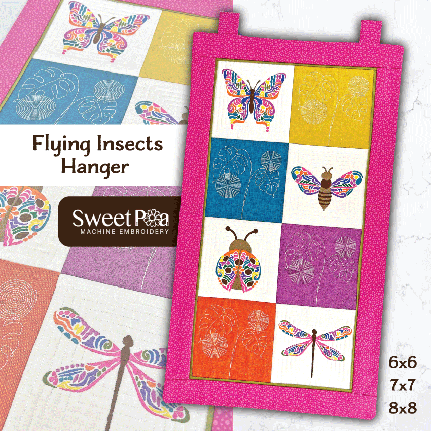 ITH Machine embroidery Design - Flying Insects Hanger or Table Runner