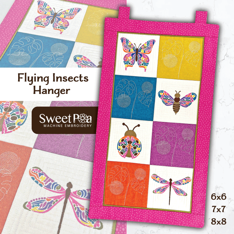 ITH Machine embroidery Design - Flying Insects Hanger or Table Runner