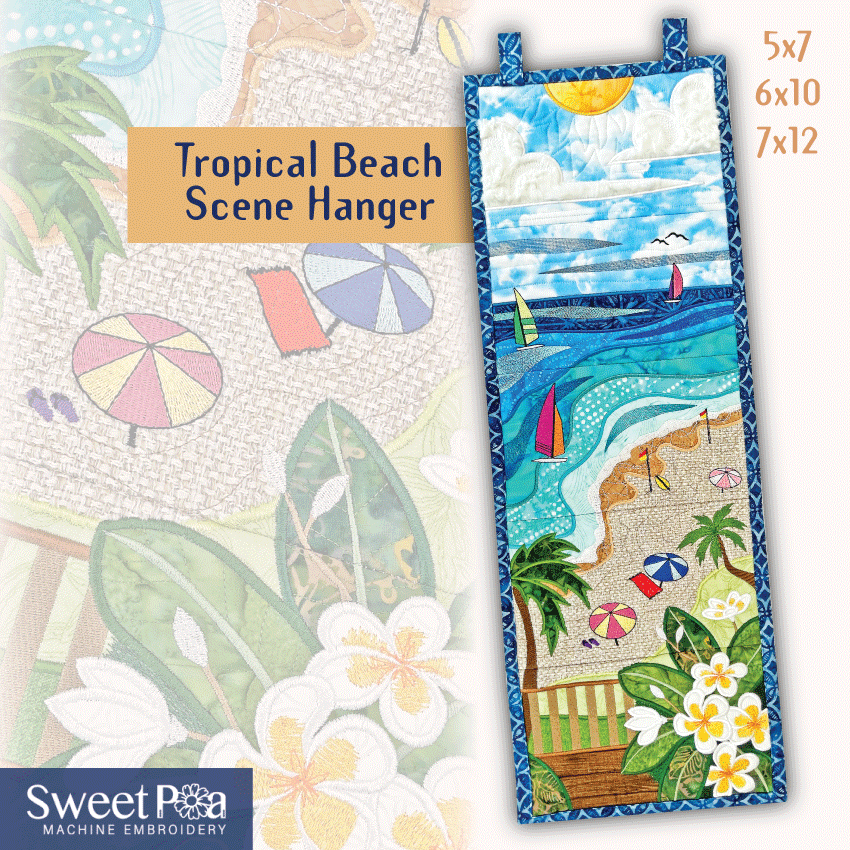 Tropical Beach Scene Hanger 5x7 6x10 and 7x12 - Sweet Pea Australia In the hoop machine embroidery designs. in the hoop project, in the hoop embroidery designs, craft in the hoop project, diy in the hoop project, diy craft in the hoop project, in the hoop embroidery patterns, design in the hoop patterns, embroidery designs for in the hoop embroidery projects, best in the hoop machine embroidery designs perfect for all hoops and embroidery machines