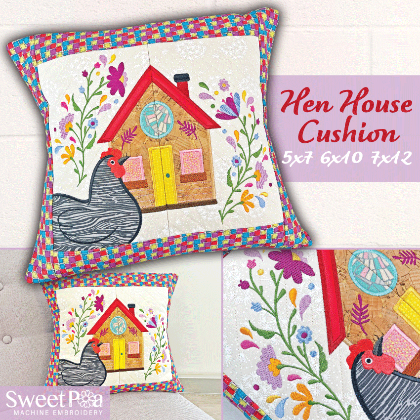 Hen House Cushion 5x7 6x10 7x12 - Sweet Pea Australia In the hoop machine embroidery designs. in the hoop project, in the hoop embroidery designs, craft in the hoop project, diy in the hoop project, diy craft in the hoop project, in the hoop embroidery patterns, design in the hoop patterns, embroidery designs for in the hoop embroidery projects, best in the hoop machine embroidery designs perfect for all hoops and embroidery machines