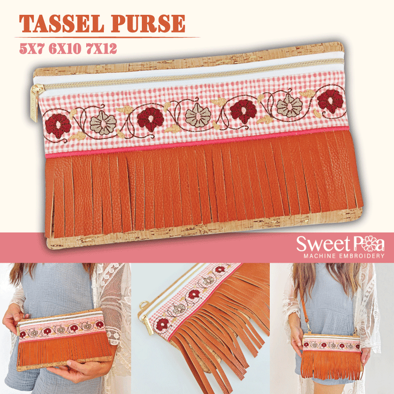 Tassel Purse 5x7 6x10 7x12 - Sweet Pea In The Hoop Machine Embroidery Design