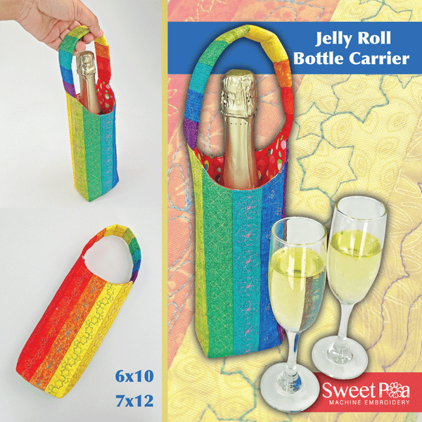 Jelly Roll Bottle Carrier 6x10 7x12 - Sweet Pea In The Hoop Machine Embroidery Design