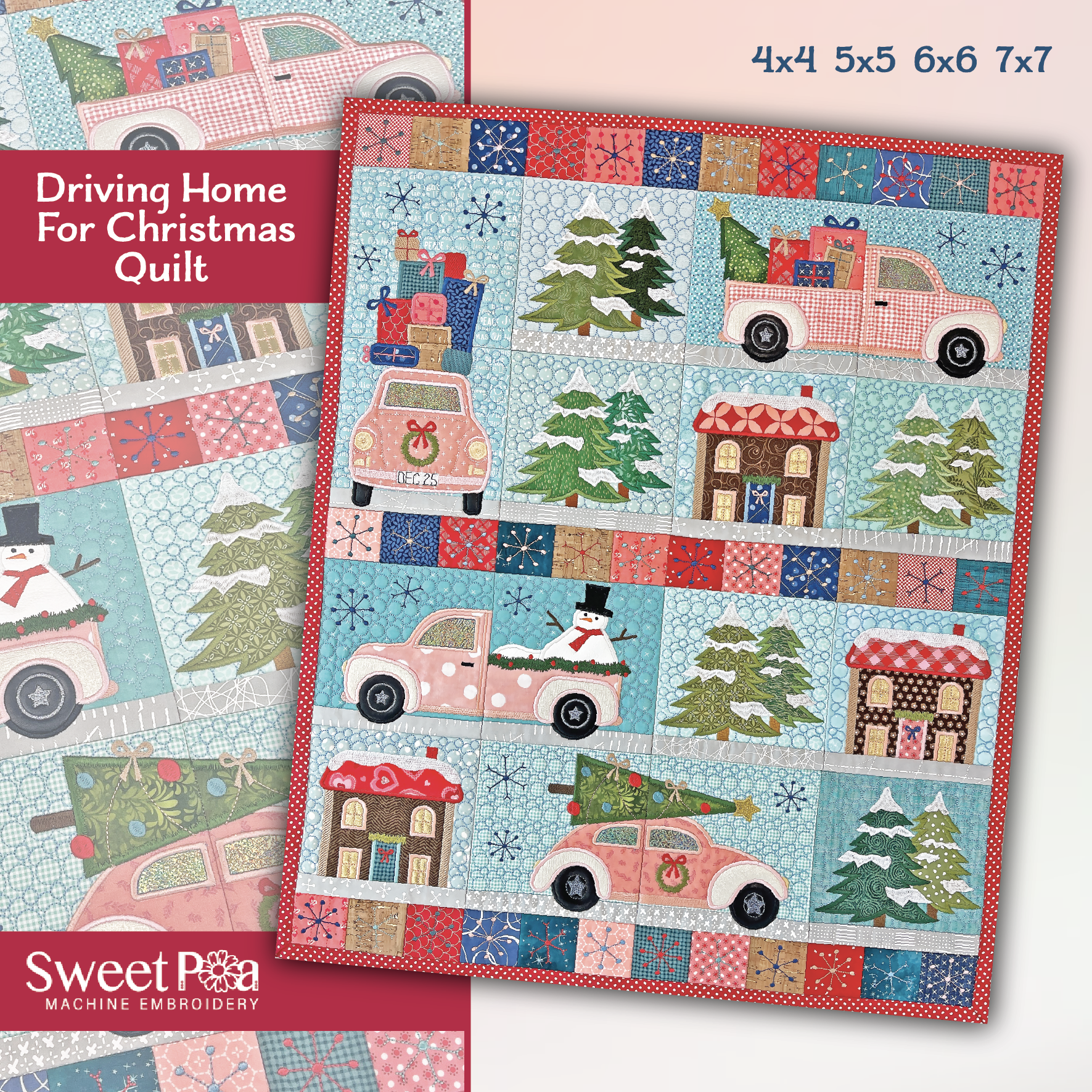 Driving Home For Christmas Quilt 4x4 5x5 6x6 7x7 - Sweet Pea Australia In the hoop machine embroidery designs. in the hoop project, in the hoop embroidery designs, craft in the hoop project, diy in the hoop project, diy craft in the hoop project, in the hoop embroidery patterns, design in the hoop patterns, embroidery designs for in the hoop embroidery projects, best in the hoop machine embroidery designs perfect for all hoops and embroidery machines