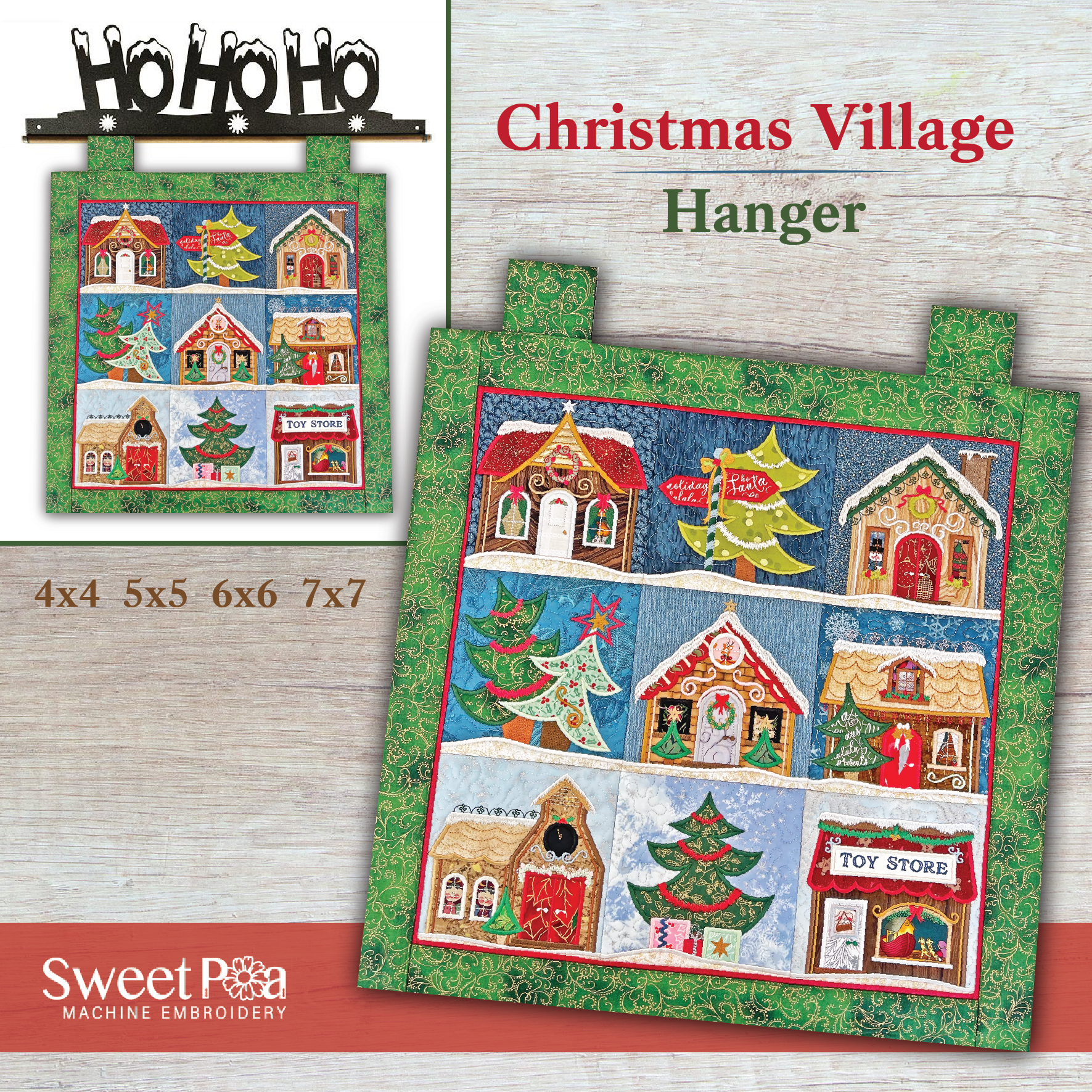 Christmas Village Hanger 4x4 5x5 6x6 7x7 - Sweet Pea Australia In the hoop machine embroidery designs. in the hoop project, in the hoop embroidery designs, craft in the hoop project, diy in the hoop project, diy craft in the hoop project, in the hoop embroidery patterns, design in the hoop patterns, embroidery designs for in the hoop embroidery projects, best in the hoop machine embroidery designs perfect for all hoops and embroidery machines