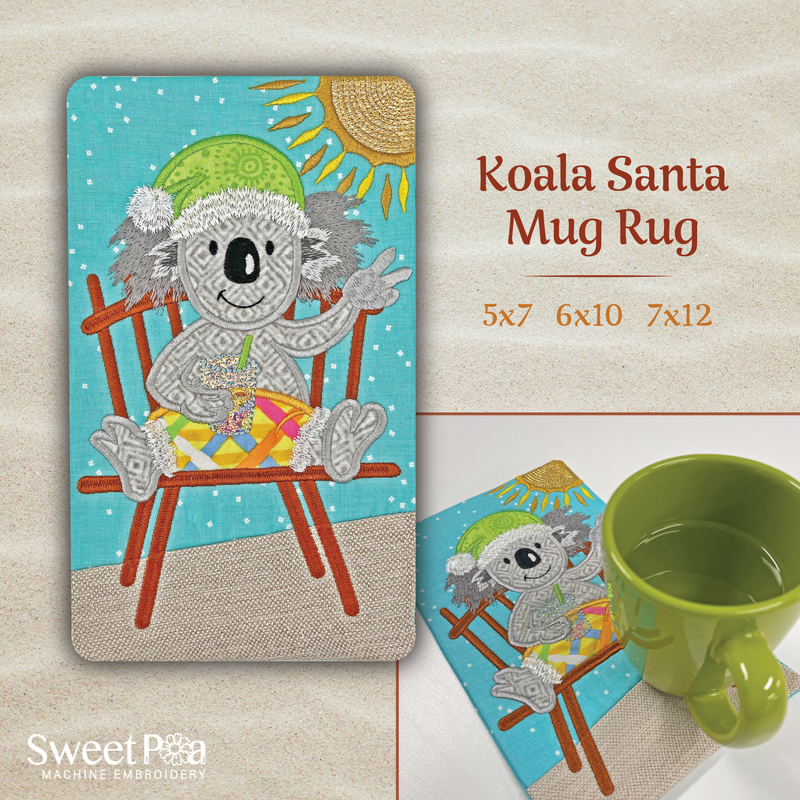In The Hoop Embroidery Designs - Koala Santa Mug Rug