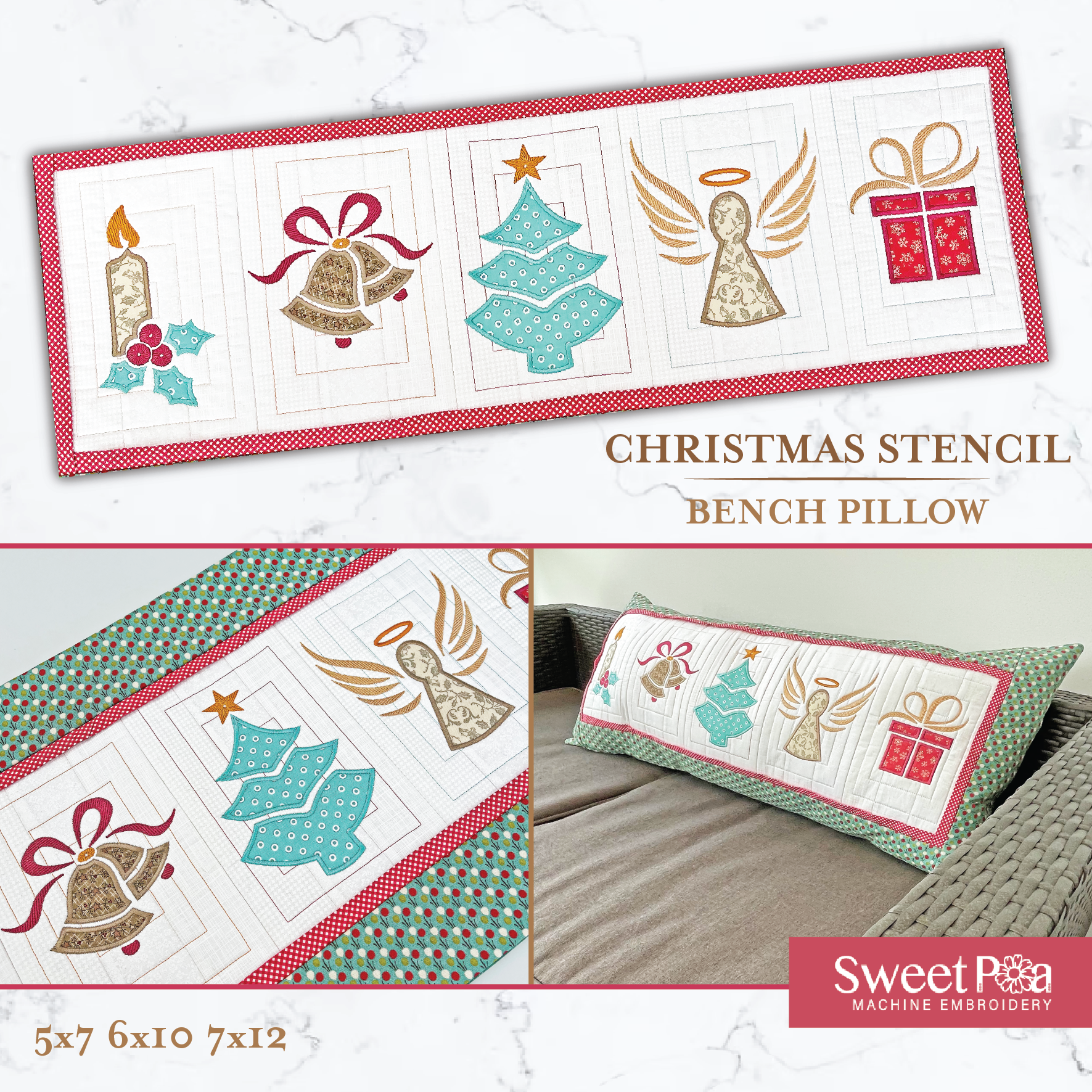 Christmas Stencil Bench Pillow 5x7 6x10 7x12 - Sweet Pea Australia In the hoop machine embroidery designs. in the hoop project, in the hoop embroidery designs, craft in the hoop project, diy in the hoop project, diy craft in the hoop project, in the hoop embroidery patterns, design in the hoop patterns, embroidery designs for in the hoop embroidery projects, best in the hoop machine embroidery designs perfect for all hoops and embroidery machines