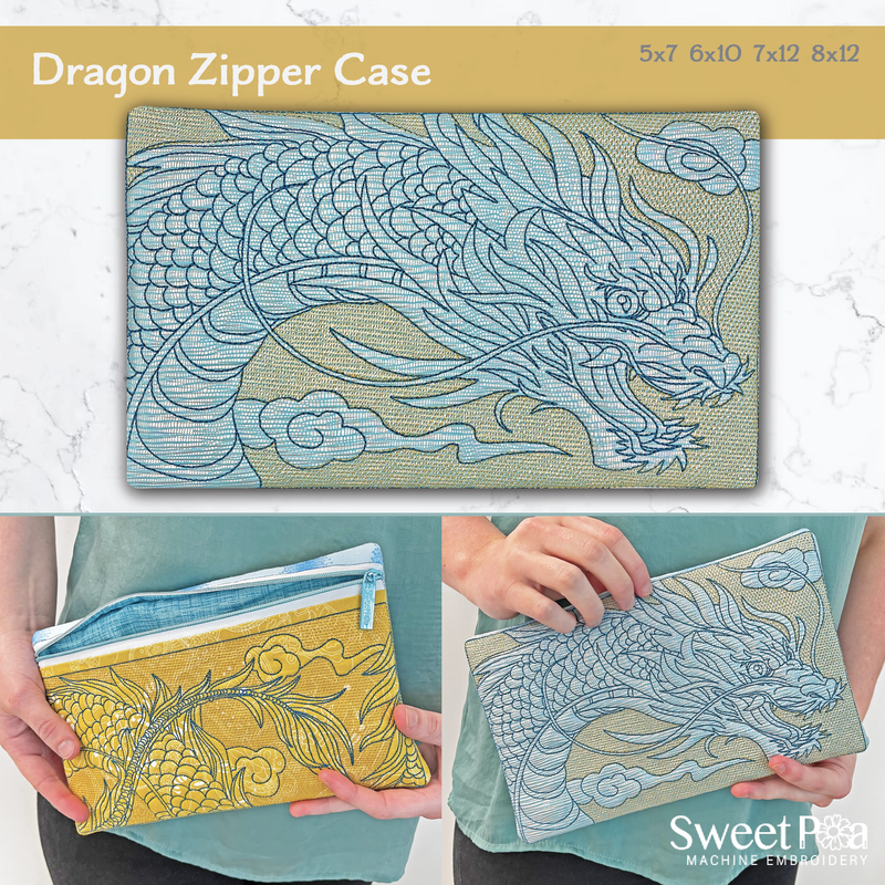 Dragon Zipper Case 5x7 6x10 7x12 8x12 - Sweet Pea In The Hoop Machine Embroidery Design