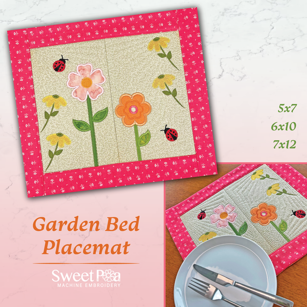 Garden Bed Placemat 5x7 6x10 7x12 - Sweet Pea In The Hoop Machine Embroidery Design